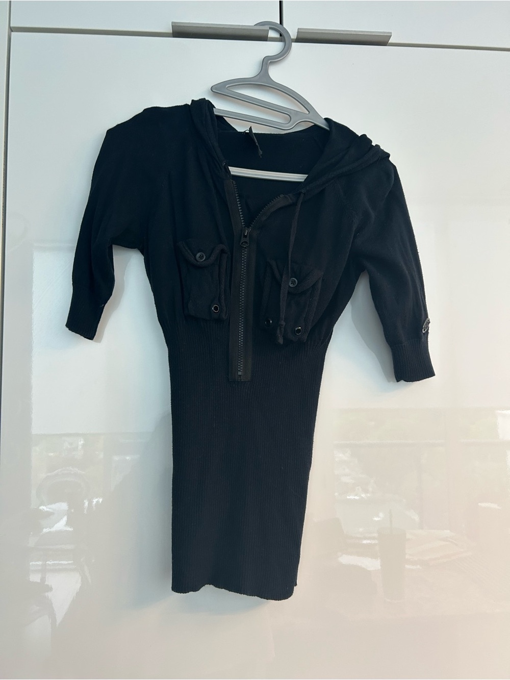 Armani Exchange Black Hooded Rib-Knit Women’s Top